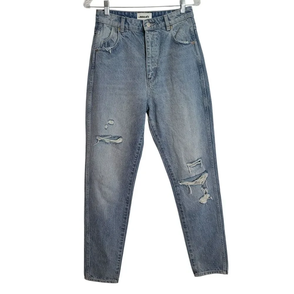 Rolla's Elle Super High Relaxed Jeans Women's Size 27 Light Wash Blue Distressed